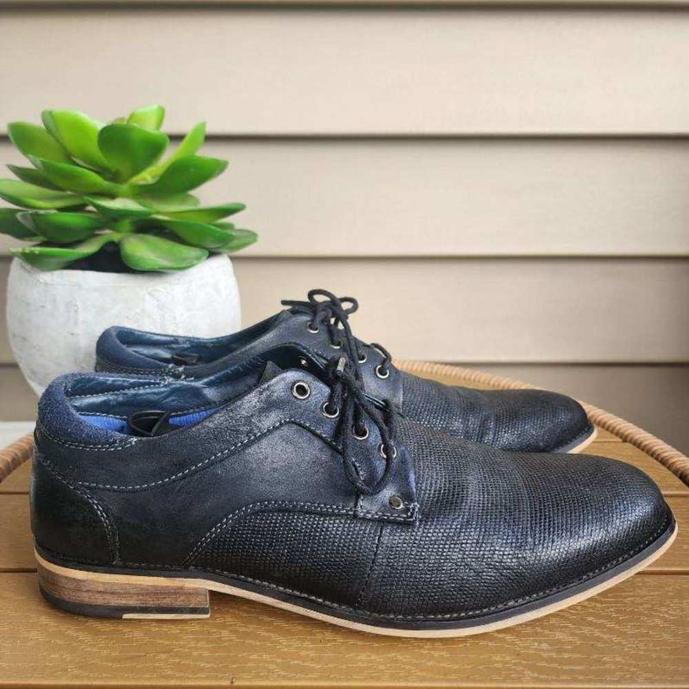 Steve Madden Lupo‎ Black Leather Oxfords Men’s 9 Lace Up Dress Shoe Office